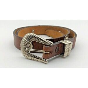 Source Unknown Brown Stamped Leather Belt w/ metal buckle s-l400.jpg main image 2
